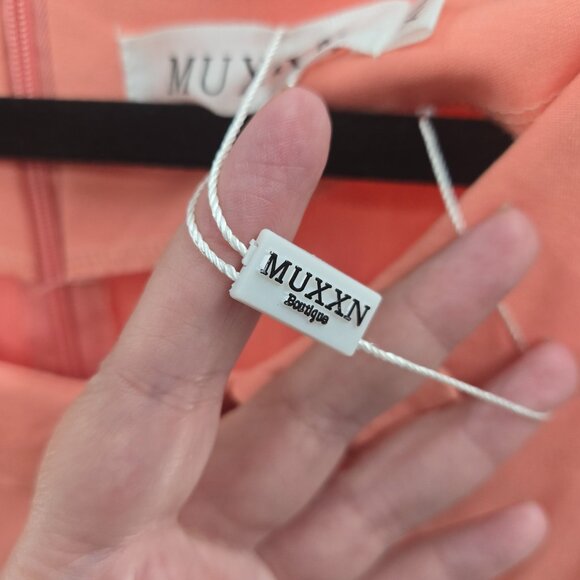 MUXXN Coral Retro Rockabilly Pinup Bow Short Sleeved Midi Dress Size XL - Picture 7 of 9